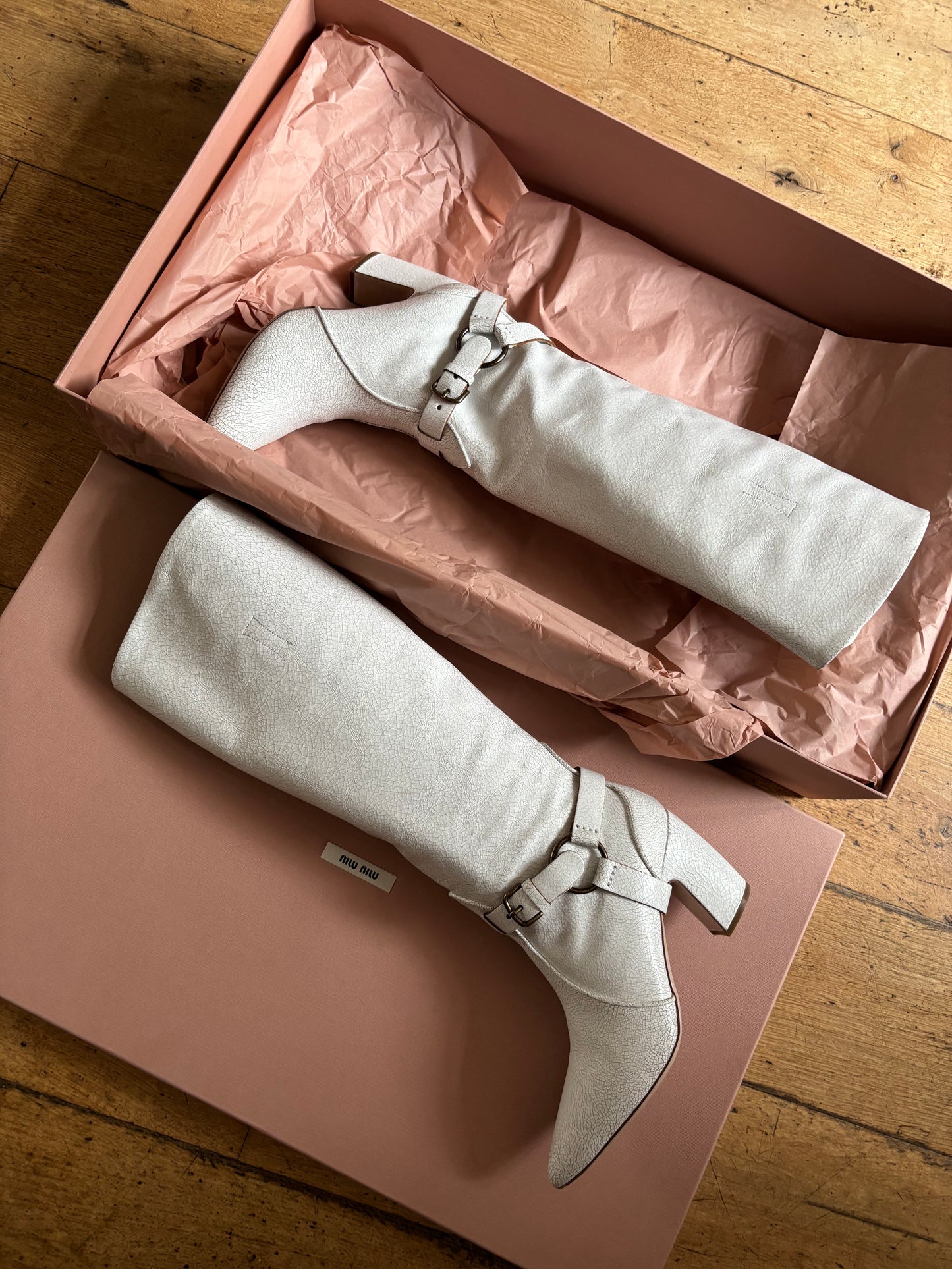 MiuMiu White Leather Cowboy Boots