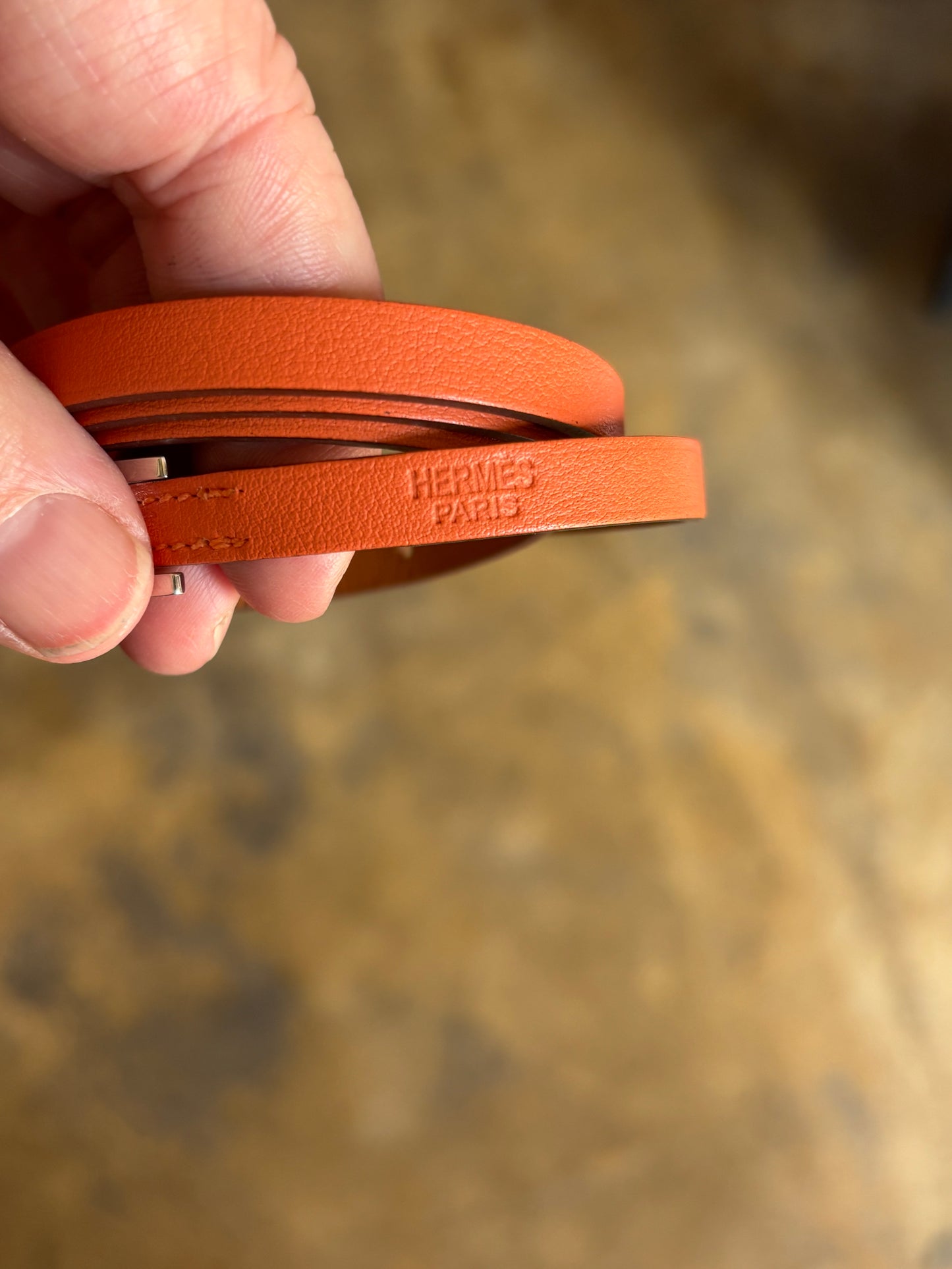 Hermes Behapi Orange Triple Leather Bracelet