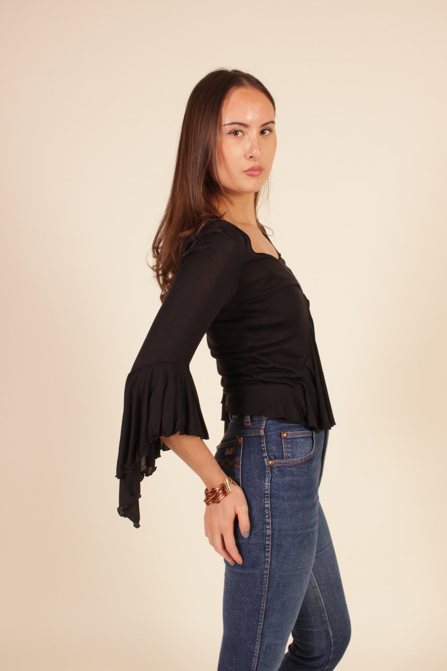 Vintage Givenchy Black Flute Sleeve Top