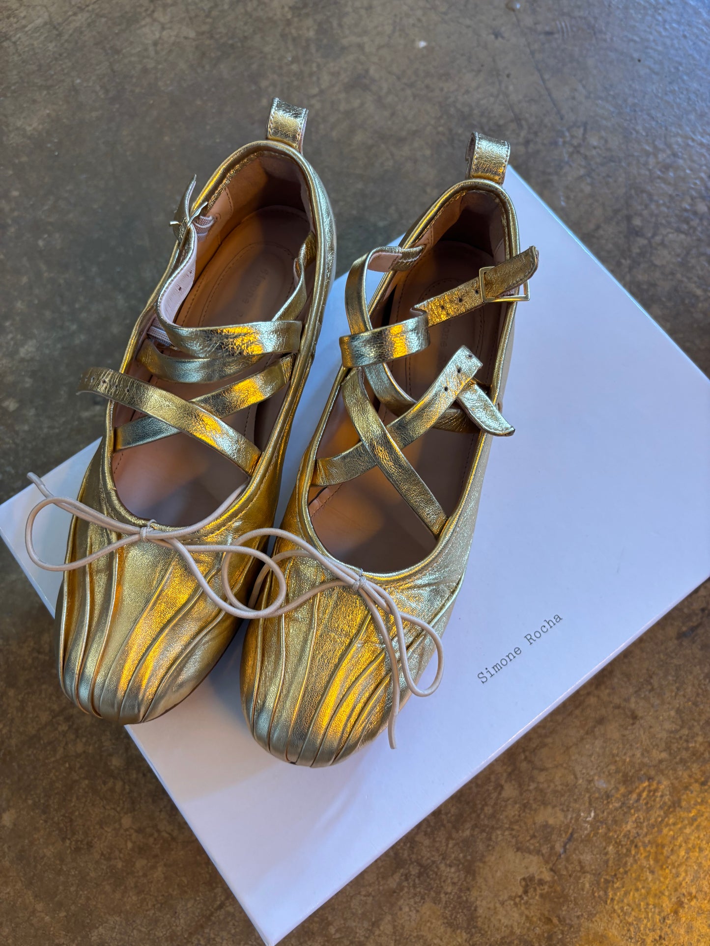 Simone Rocha Gold Ballet Pumps