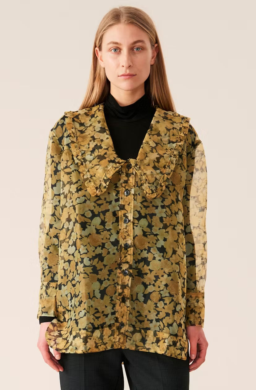 Ganni Sheer Floral Oversized Blouse