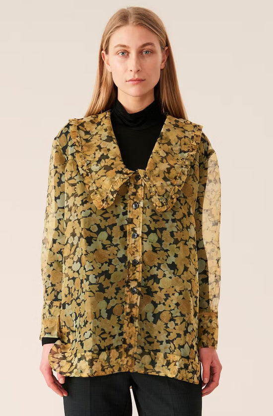 Ganni Sheer Floral Oversized Blouse