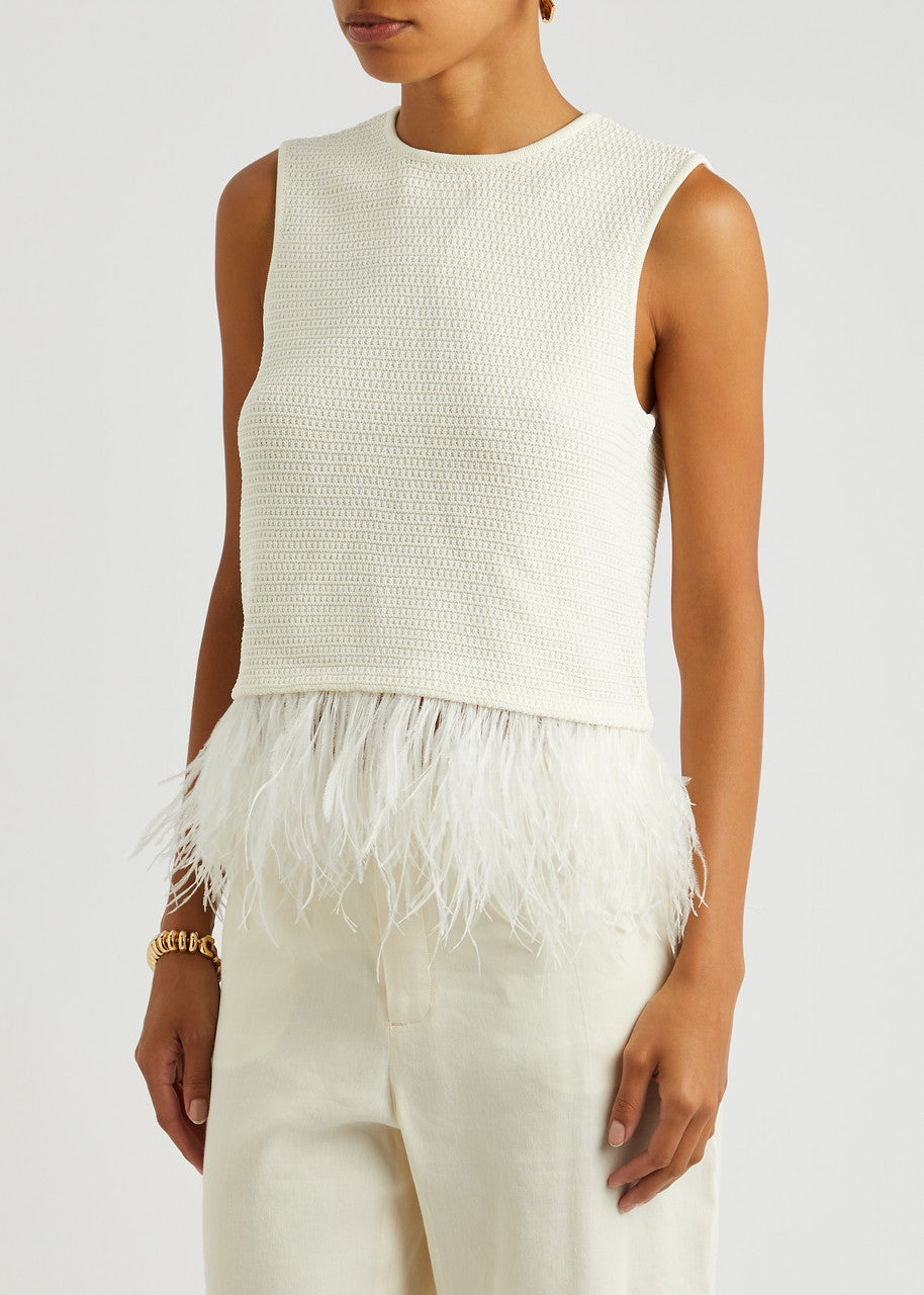 Frame Ivory Feather Trimmed Top