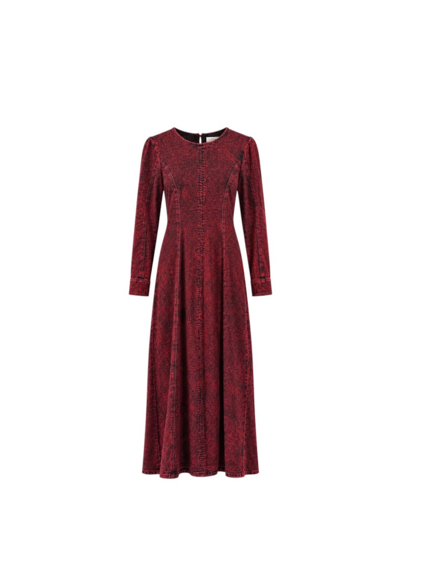 Rachel Comey Red Black Acid Wash Denim Dress