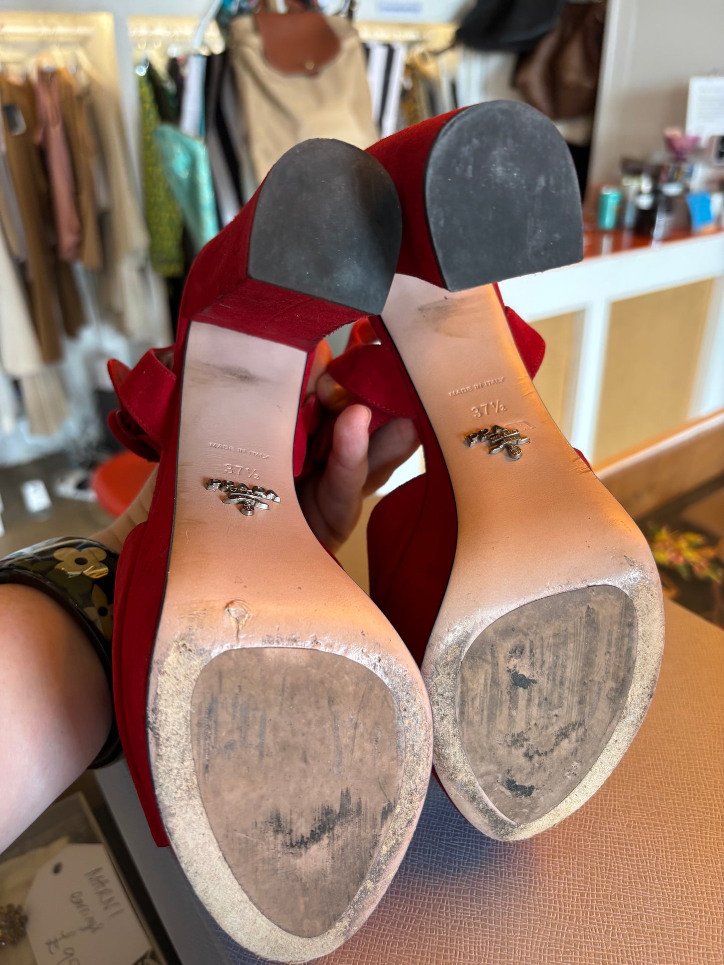 Prada Red Suede Platforms