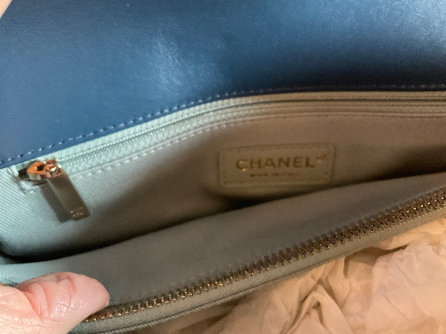 Chanel Blue Chevron Flap Bag