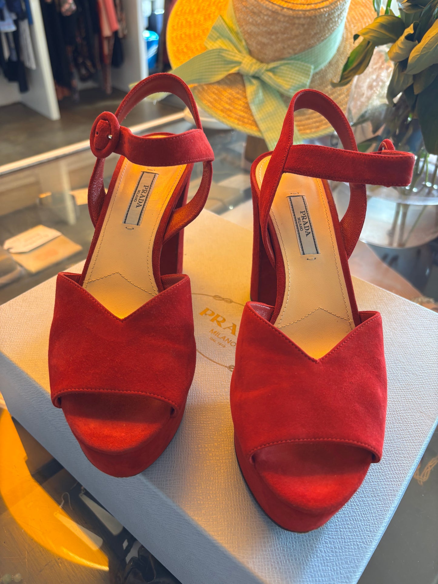 Prada Red Suede Platforms