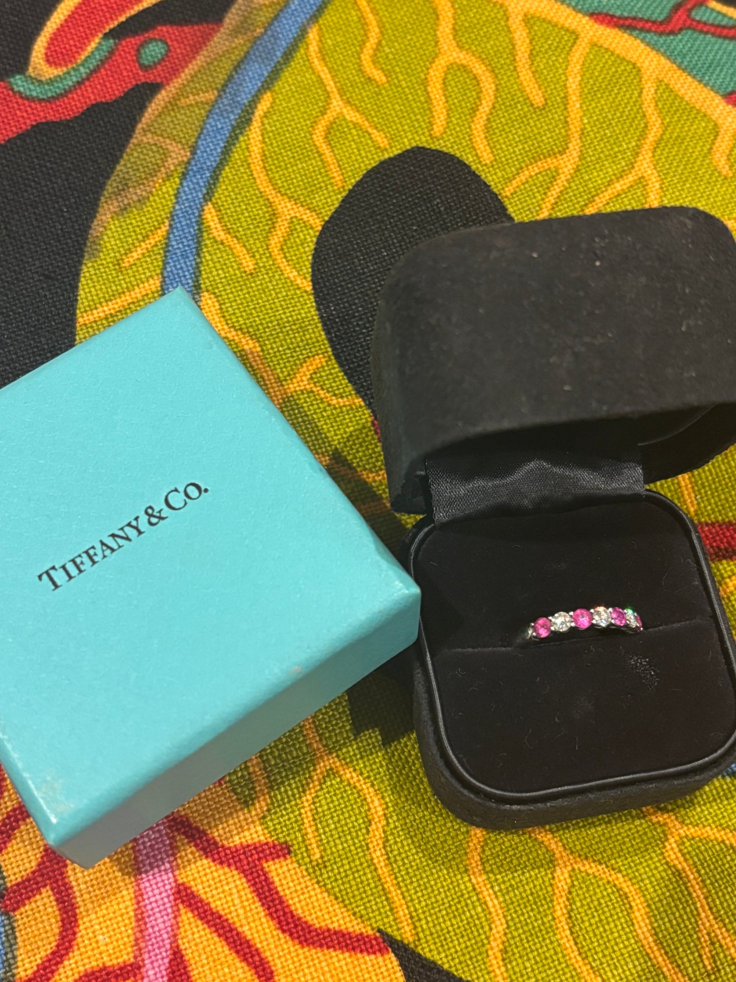 Tiffany & Co Platinum Diamond and Rubies Half Circle Ring