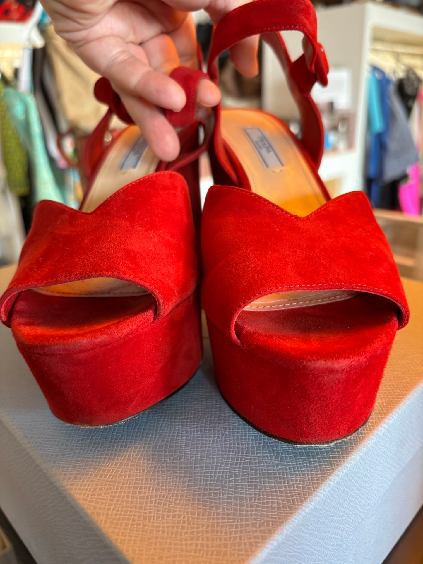 Prada Red Suede Platforms