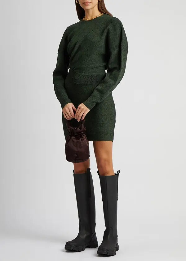 Ganni Green Melange Stretch Knit Dress - nwt