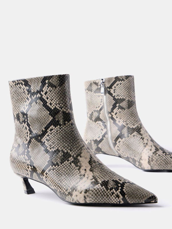 Mint Velvet Leather Snake Print Boots - new