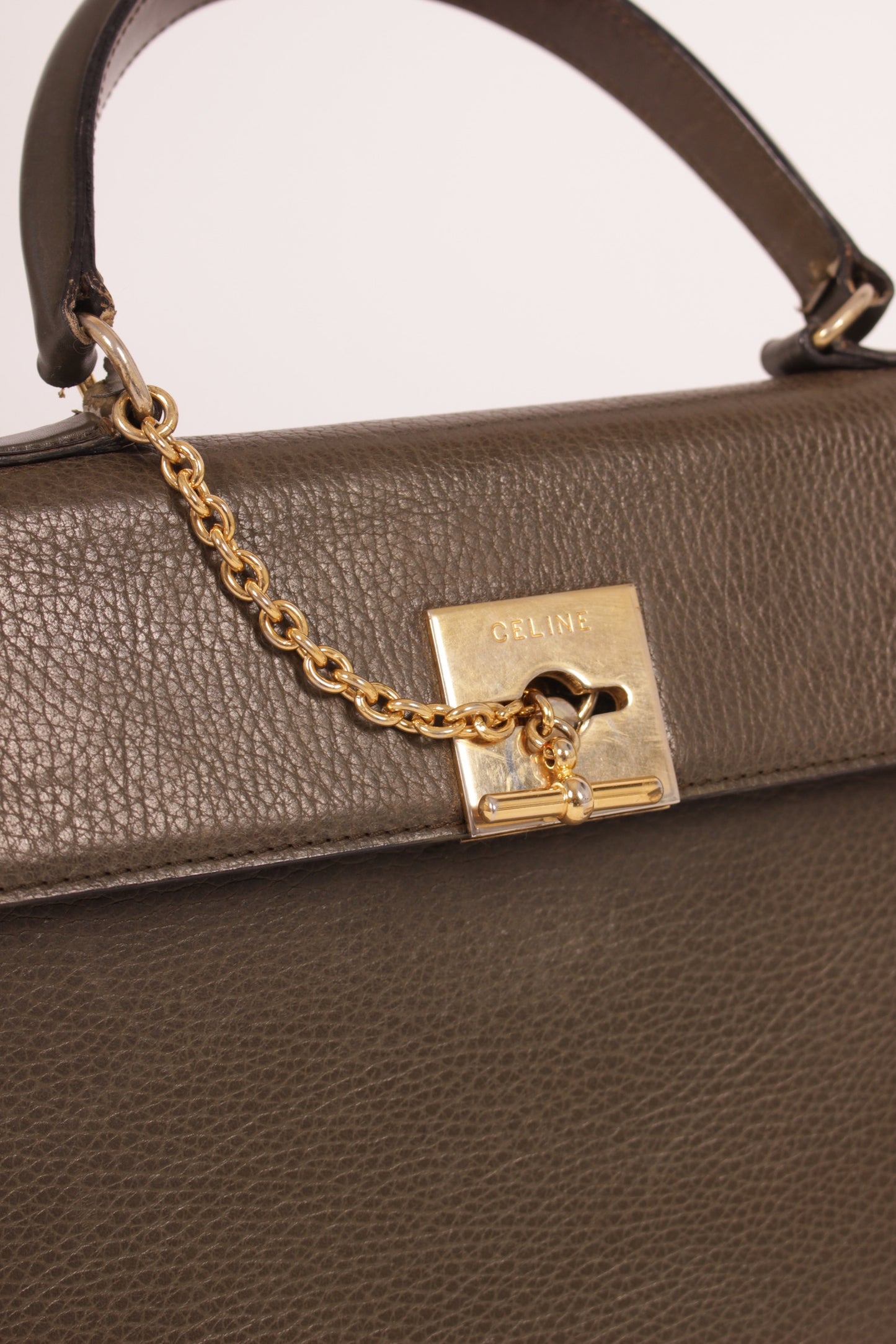 Vintage Celine Kelly Top Handle Bag in Military Green