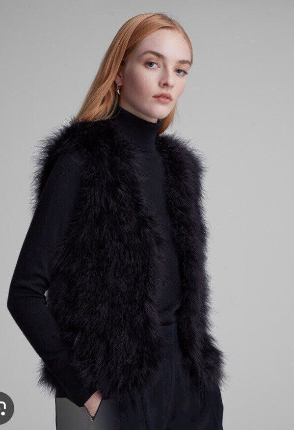 Club Monaco Black Feather Fur Vest