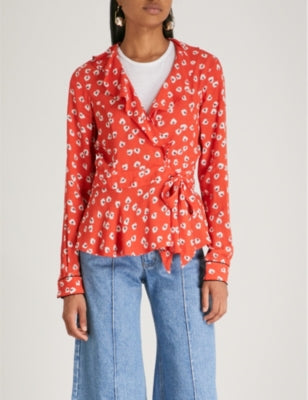 Ganni Floral Wrap Top