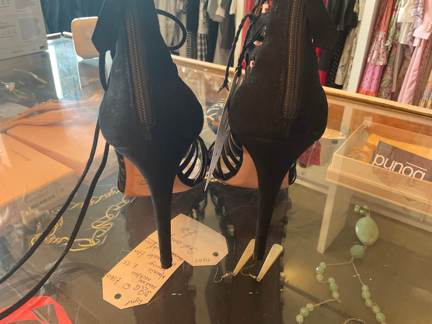 Aquazzura Black Suede Lace Up Heels