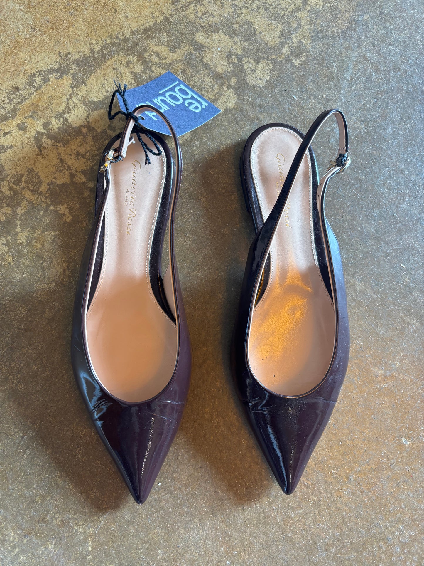 Gianvito Rossi Bobbi Polished Brown Sling Backs