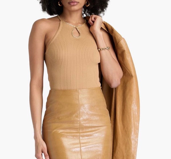Sandro Crystal Neck Ribbed Tank