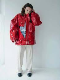 Simone Rocha Red Patent Open Heart Biker Jacket