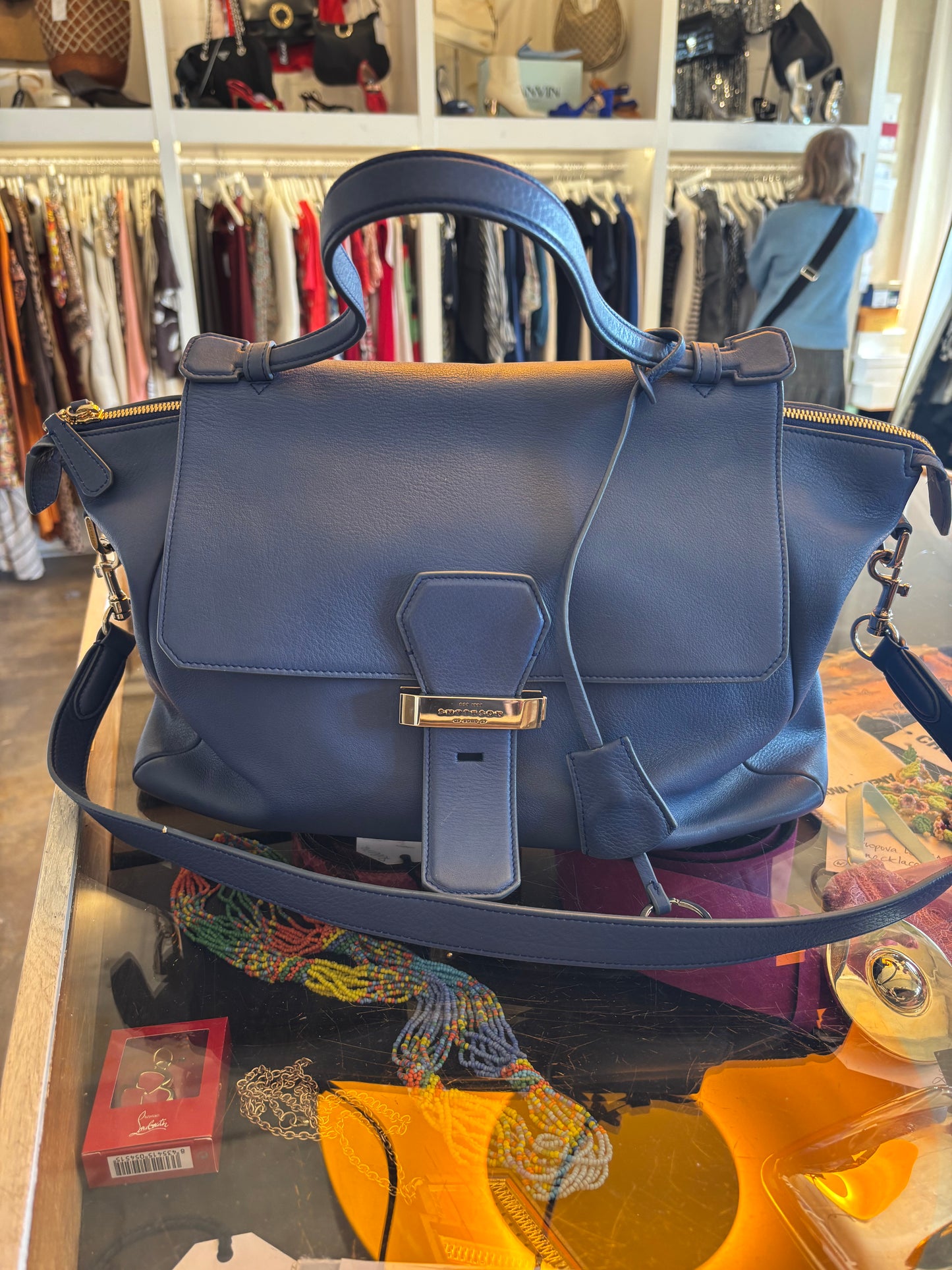 Smythson Berkeley Blue Leather Bag