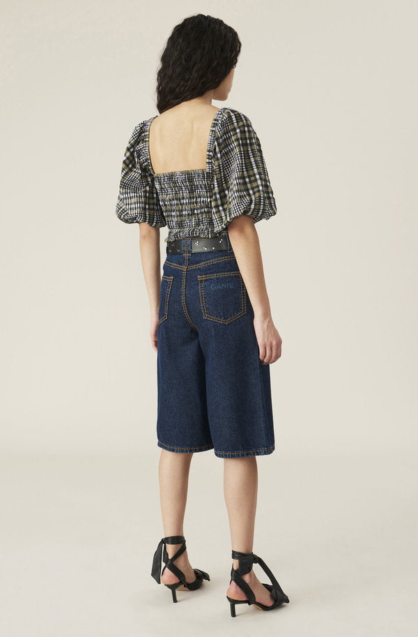 Ganni Checked Seersucker Top