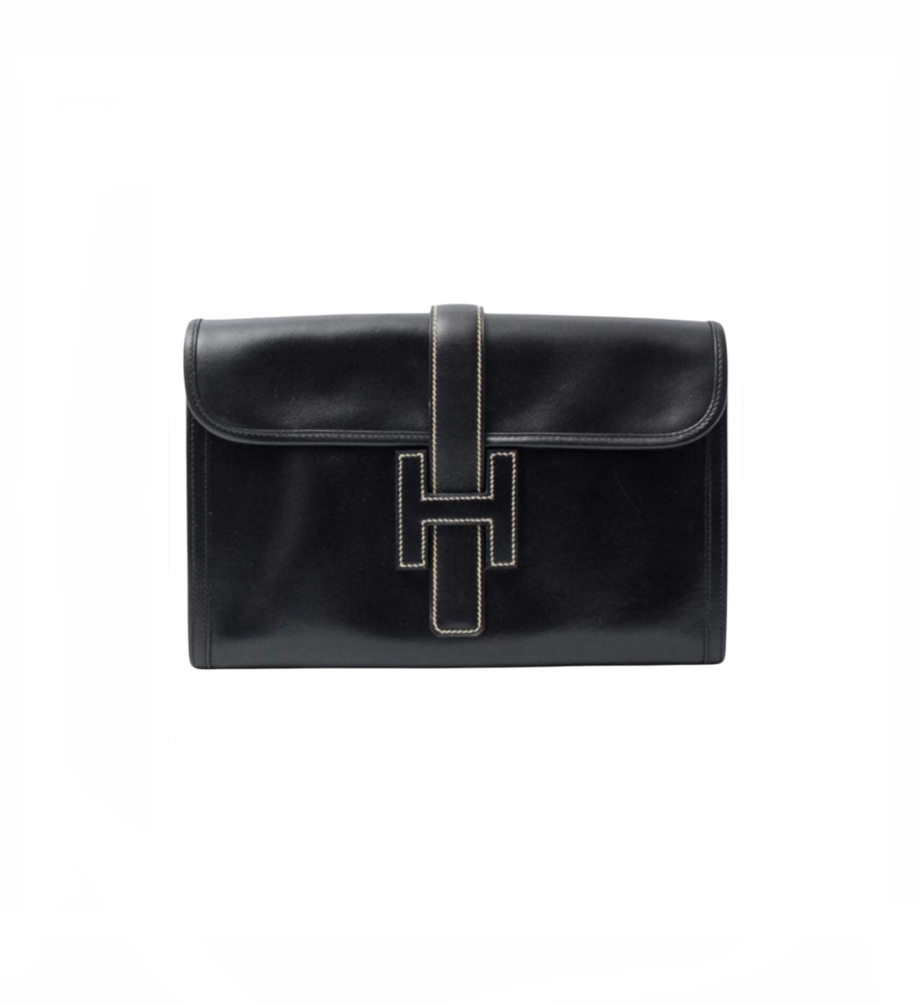 Vintage Hermes Black Jige PM Leather Clutch Bag