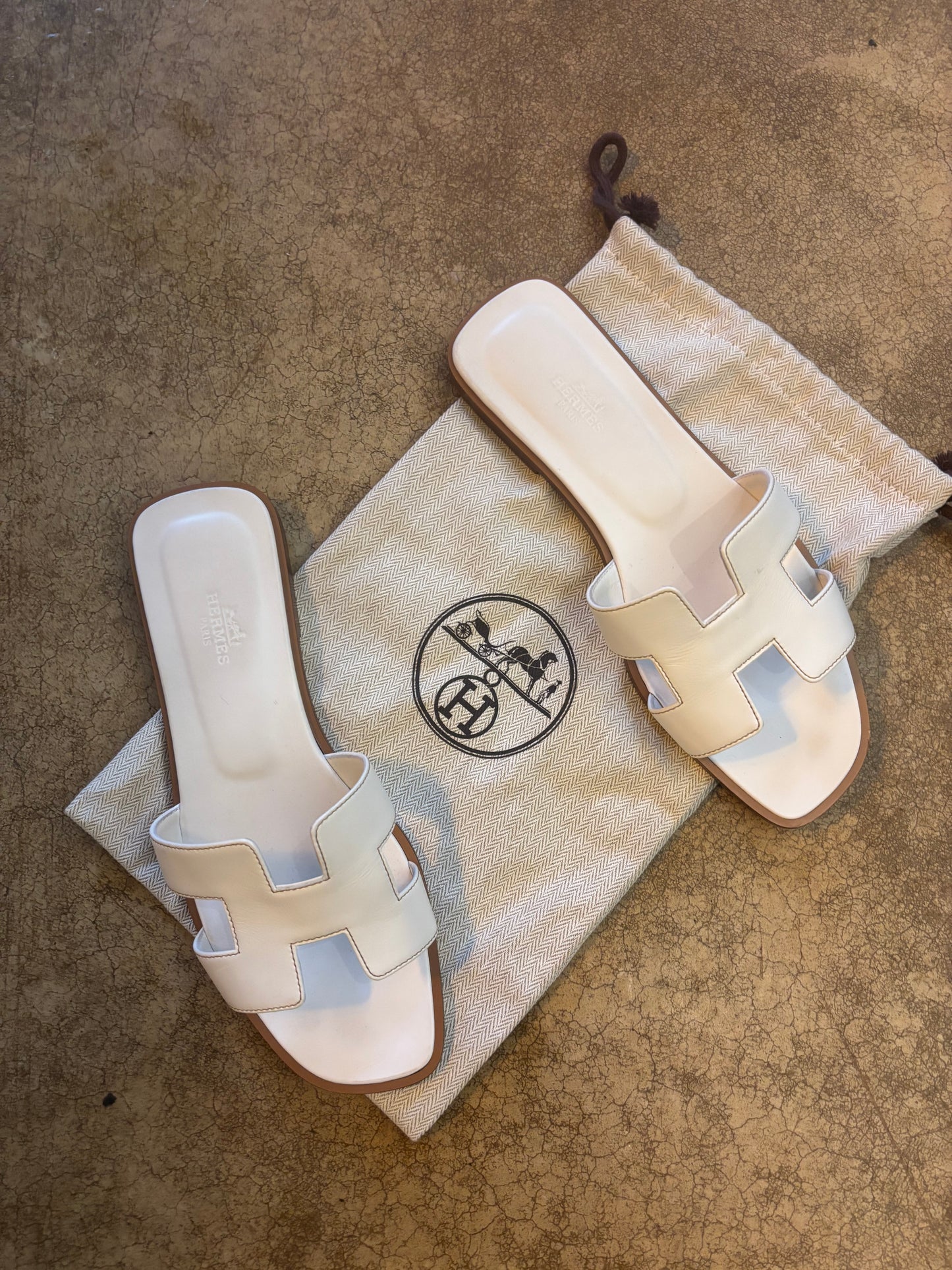 Hermes White Oran Sandals