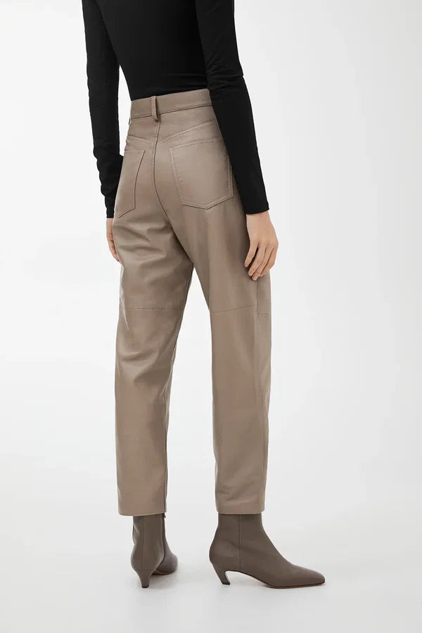 Arket Taupe Leather Tapered Trousers