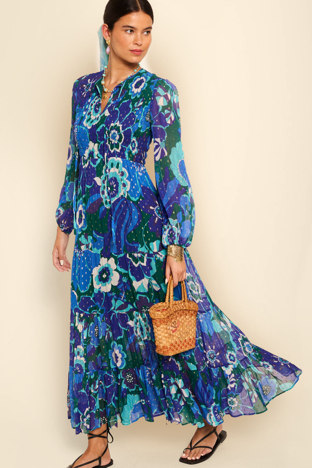 Rixo Blue Chiffon Dress