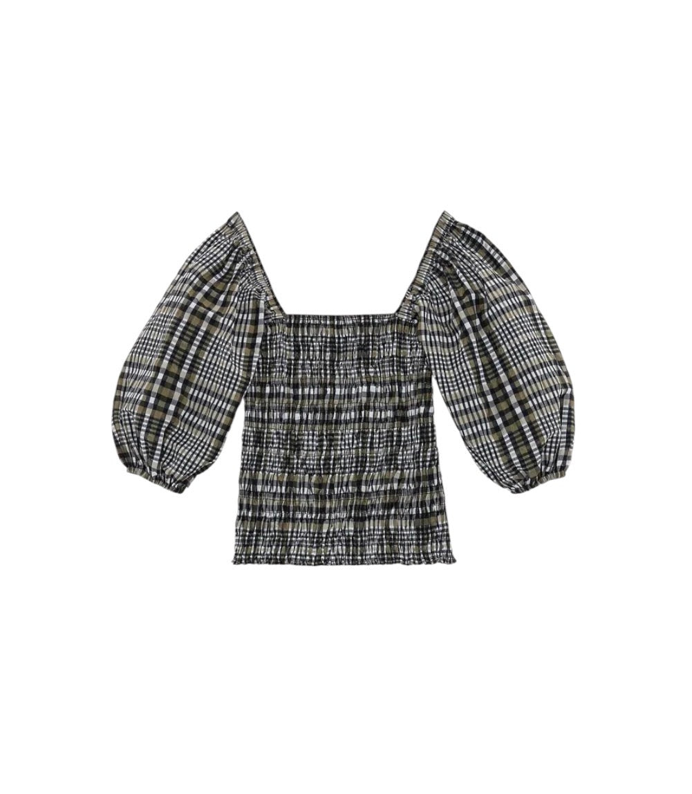 Ganni Checked Seersucker Top