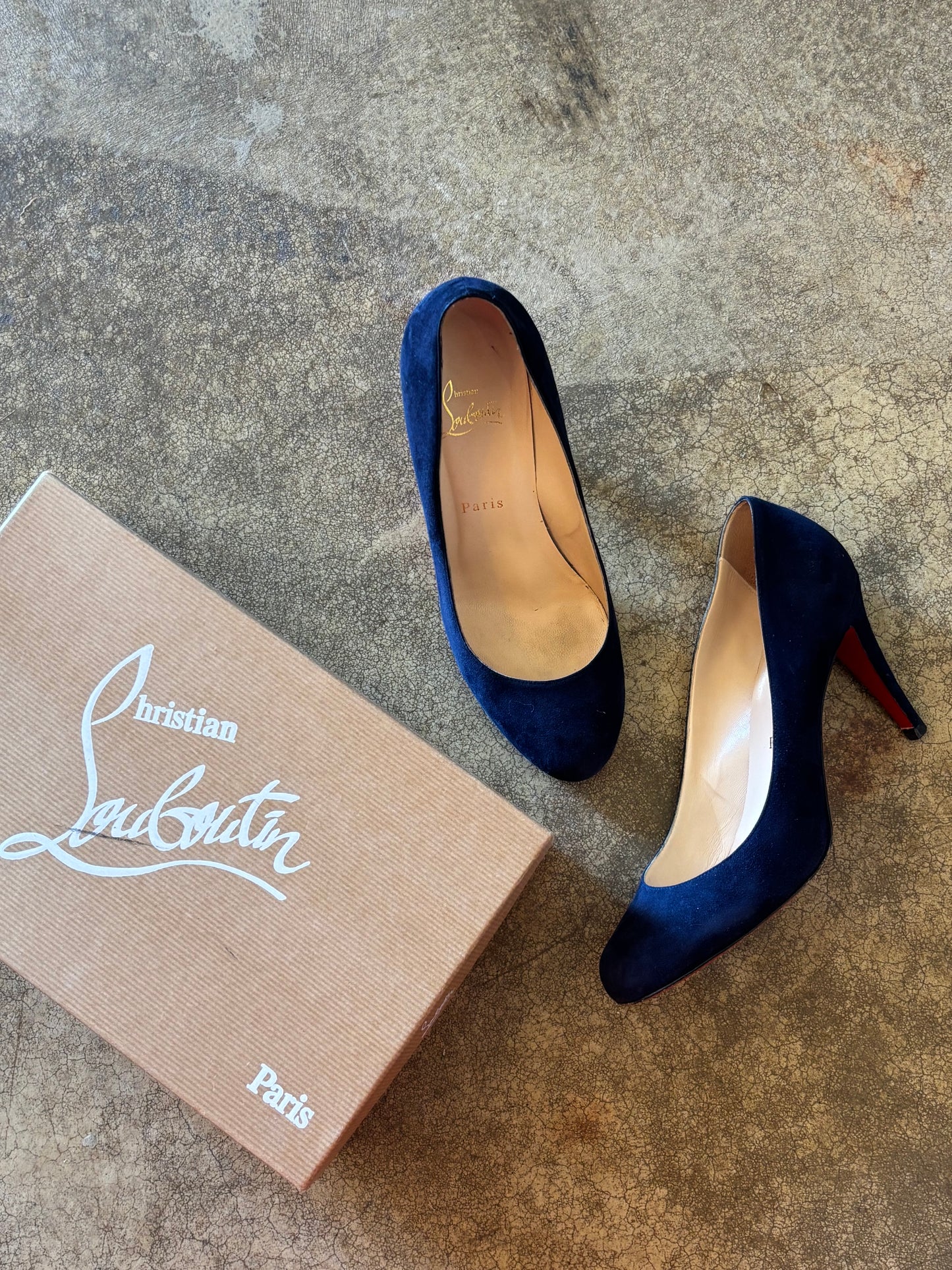 Louboutin Ron Ron Navy Suede 85 Heels