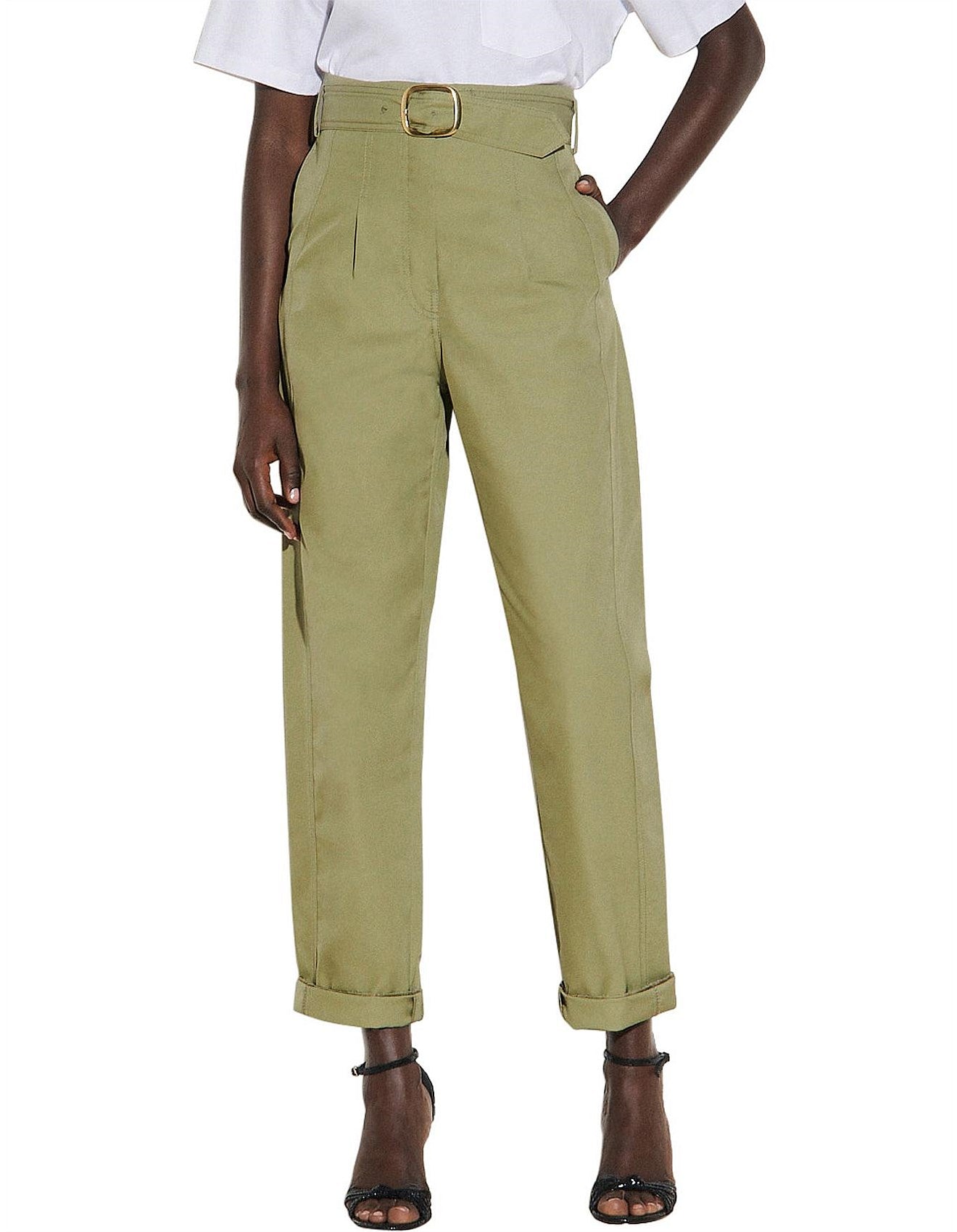 Sandro Khaki Belted Pants