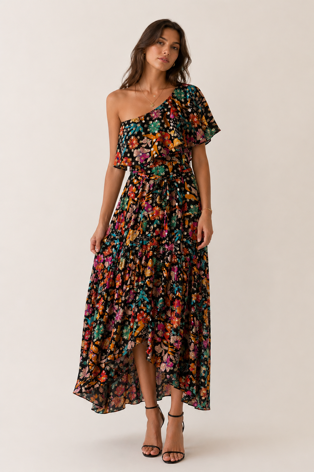 Lazul One Shoulder Metallic Dress