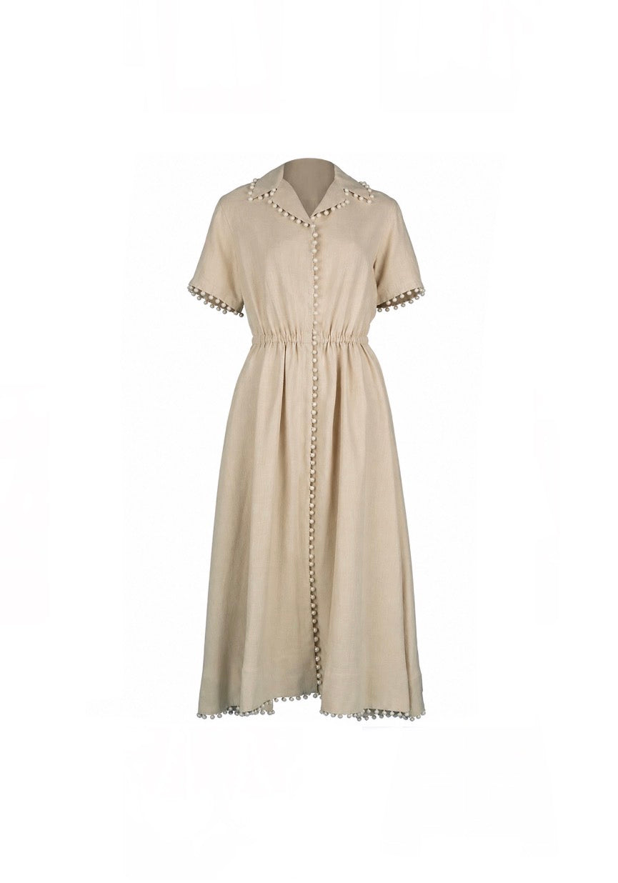Rosie Assoulin Hemp Pearl Detail Dress