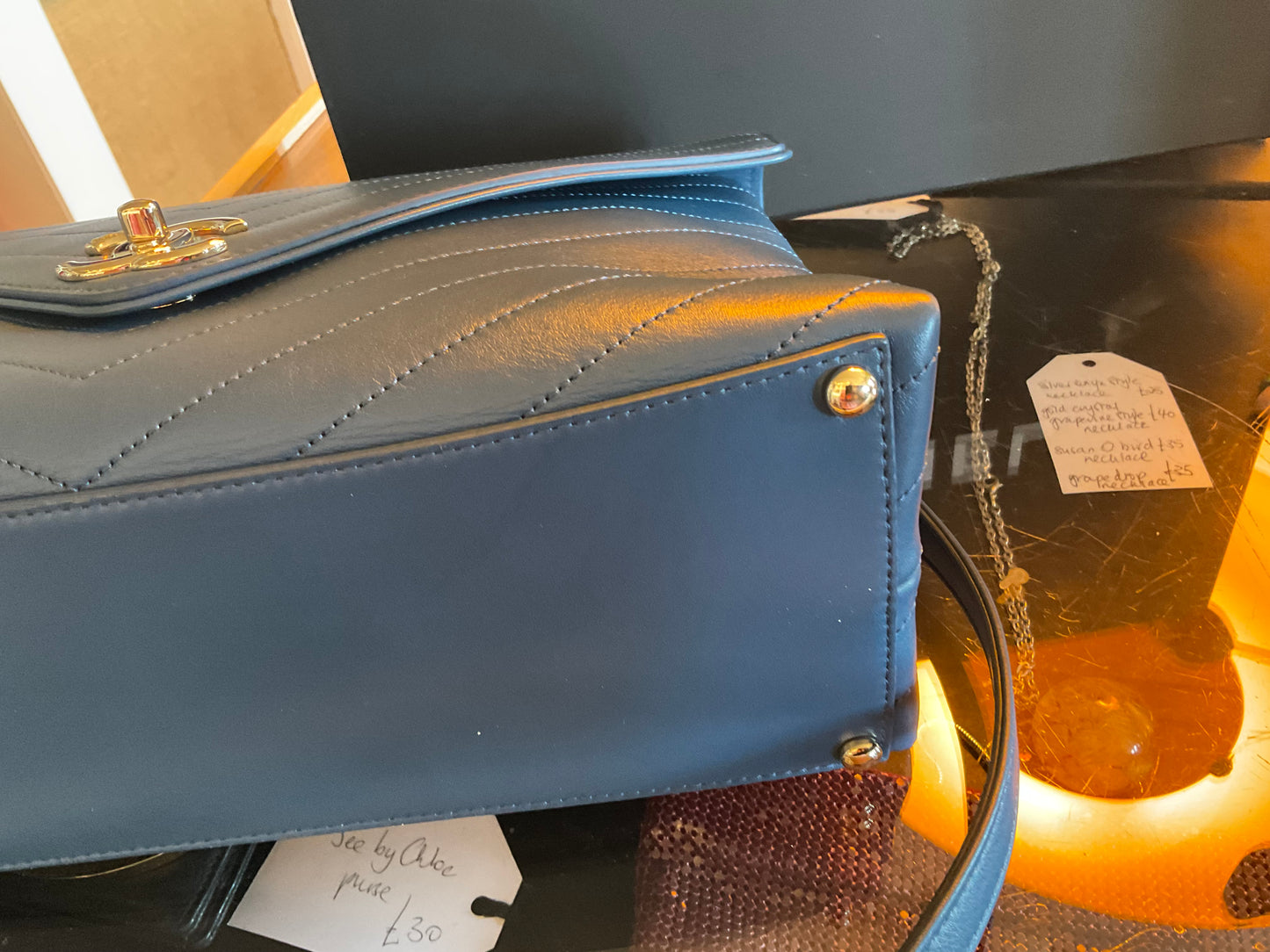 Chanel Blue Chevron Flap Bag