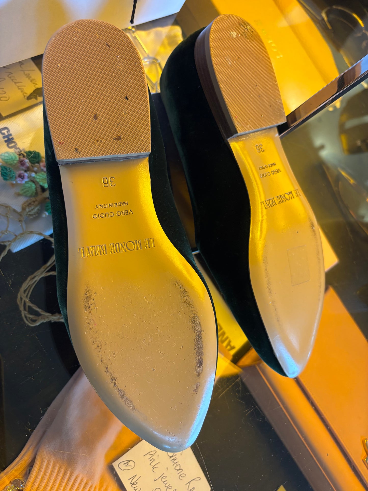 Le Monde Beryl Green Velvet Pumps