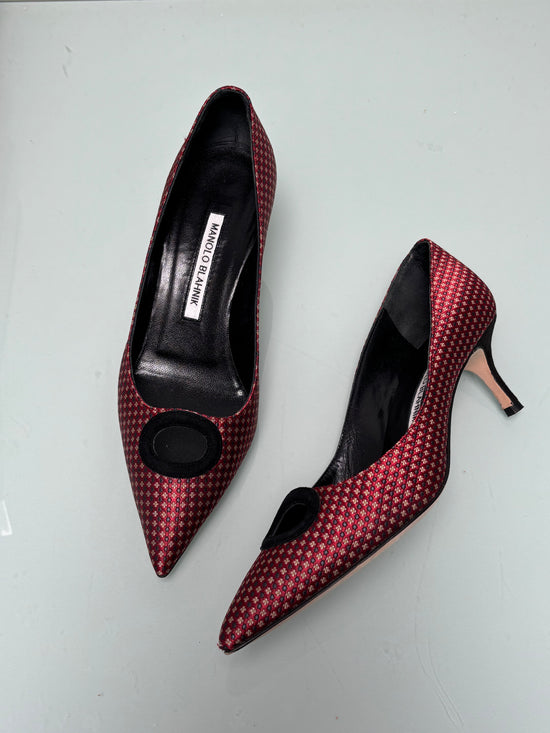 Manolo Blahnik Fabric Kitten Heels