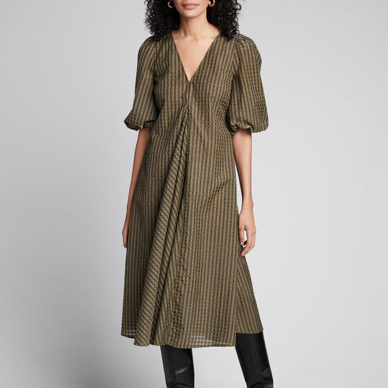 Ganni Seersucker Green Shimmer Dress