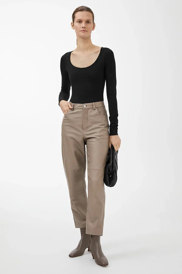 Arket Taupe Leather Tapered Trousers
