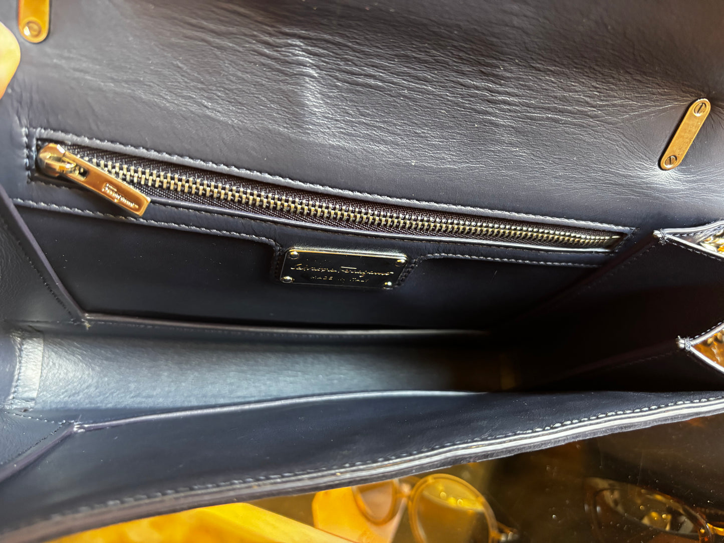 Ferragamo Navy and Black Leather