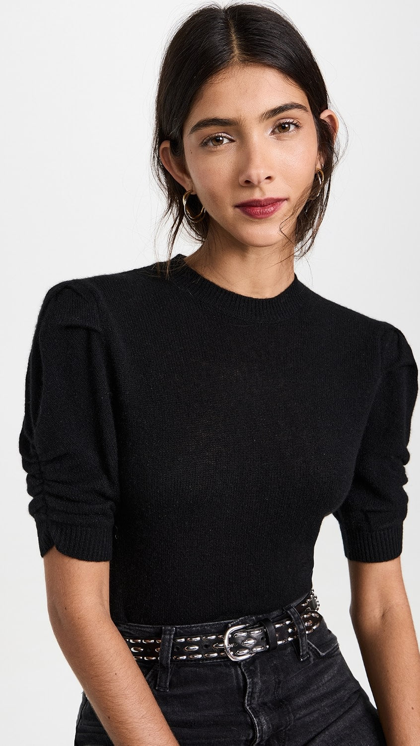 Frame Ruched Sleeve Black Cashmere Jumper