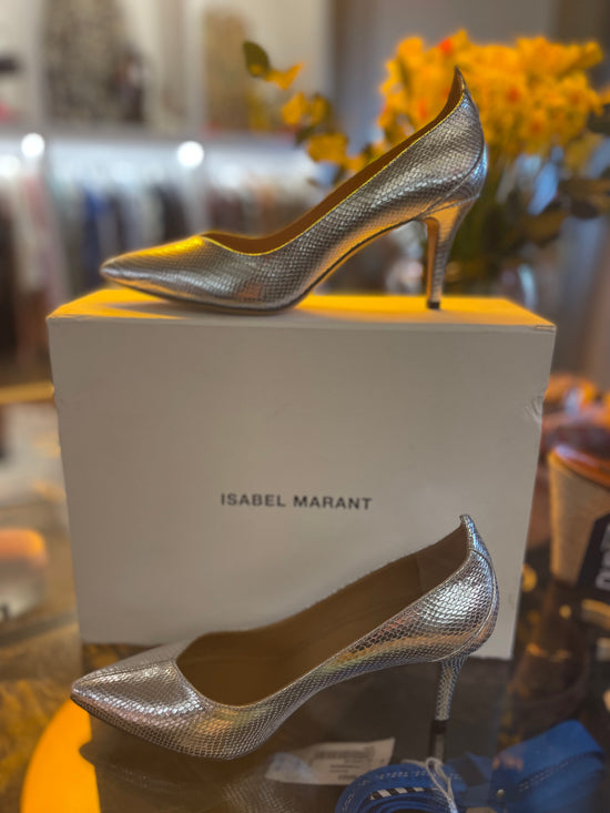 Isabel Marant Silver Snakeskin Heels - new