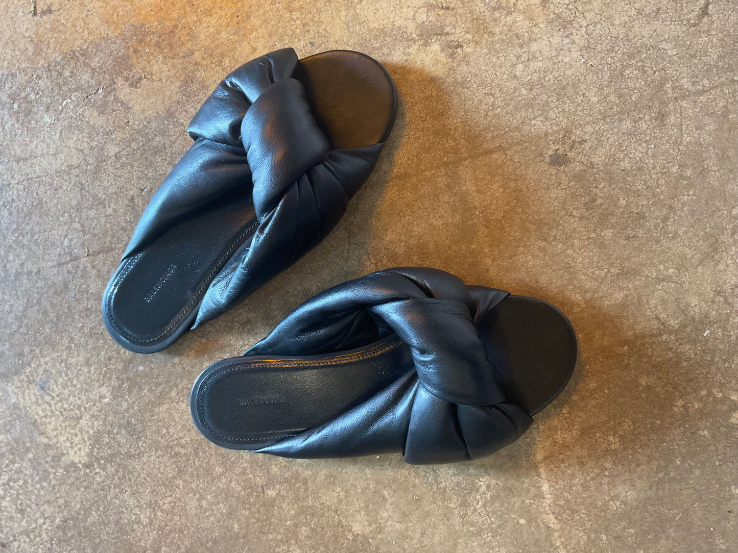 Balenciaga Black Leather Drapy Sandals