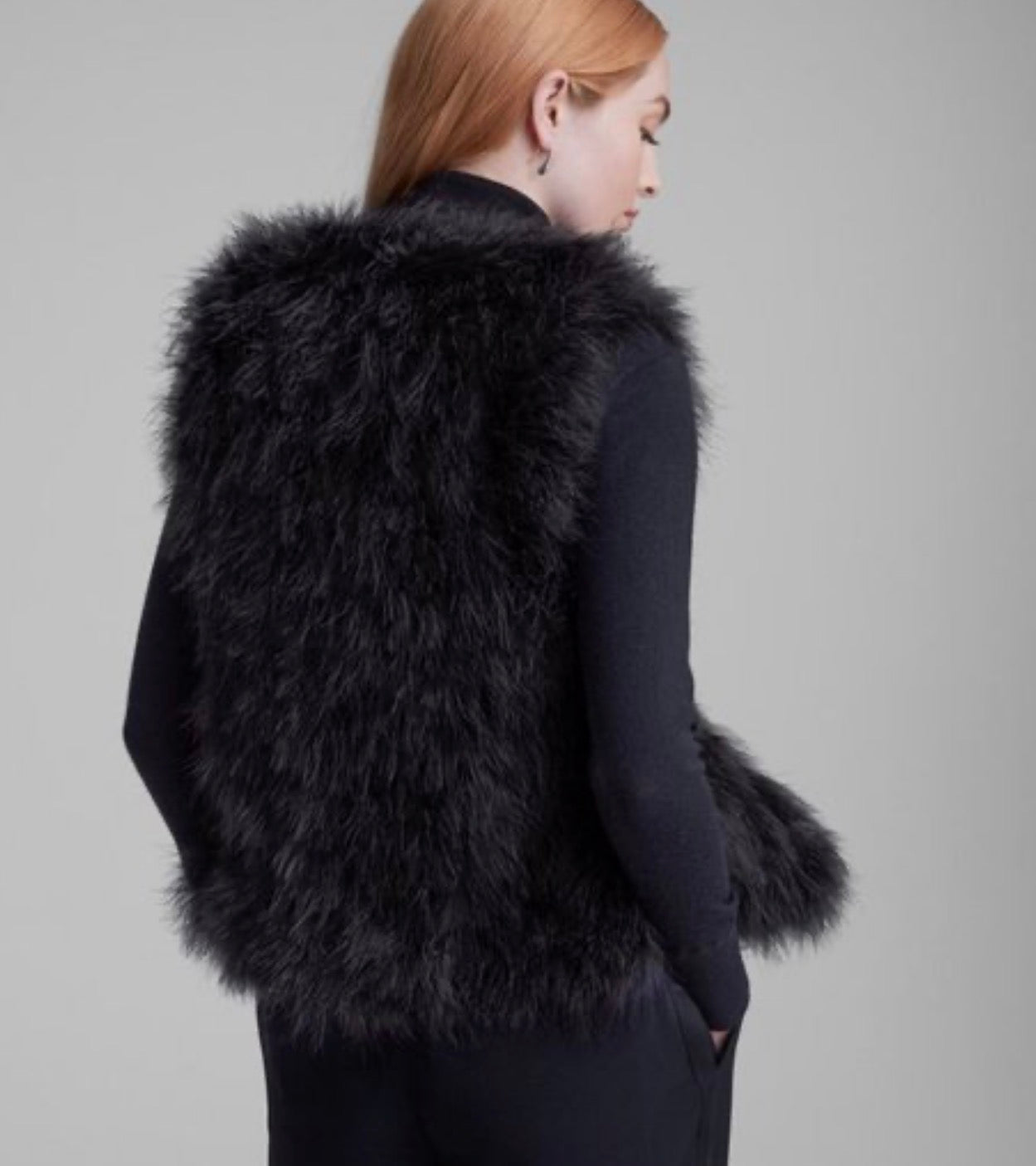 Club Monaco Black Feather Fur Vest