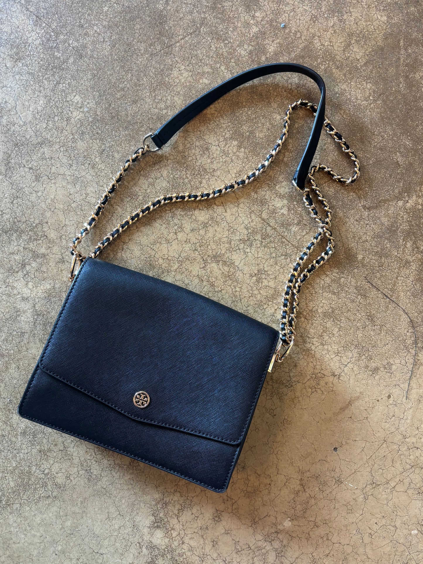 Tory Burch Robinson Black Leather Bag