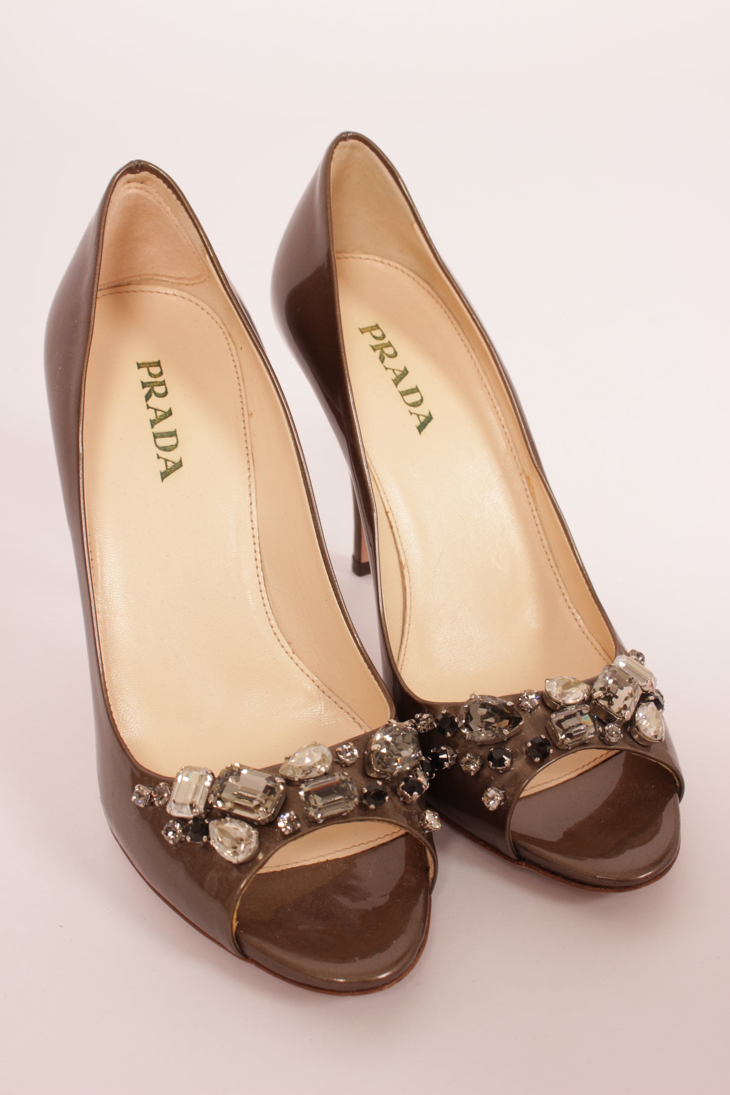 Prada Patent Crystal Jewel Heels