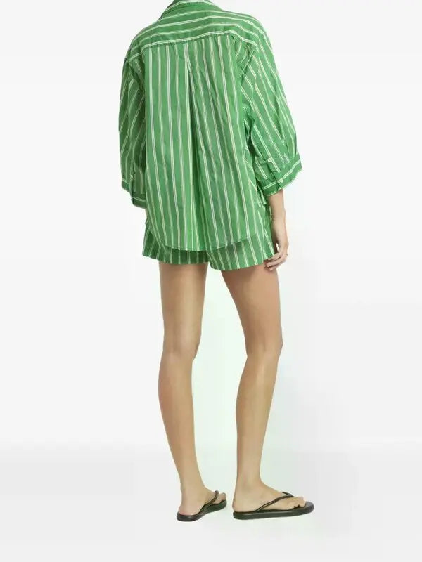 Faithfull the Brand Green Striped Shorts