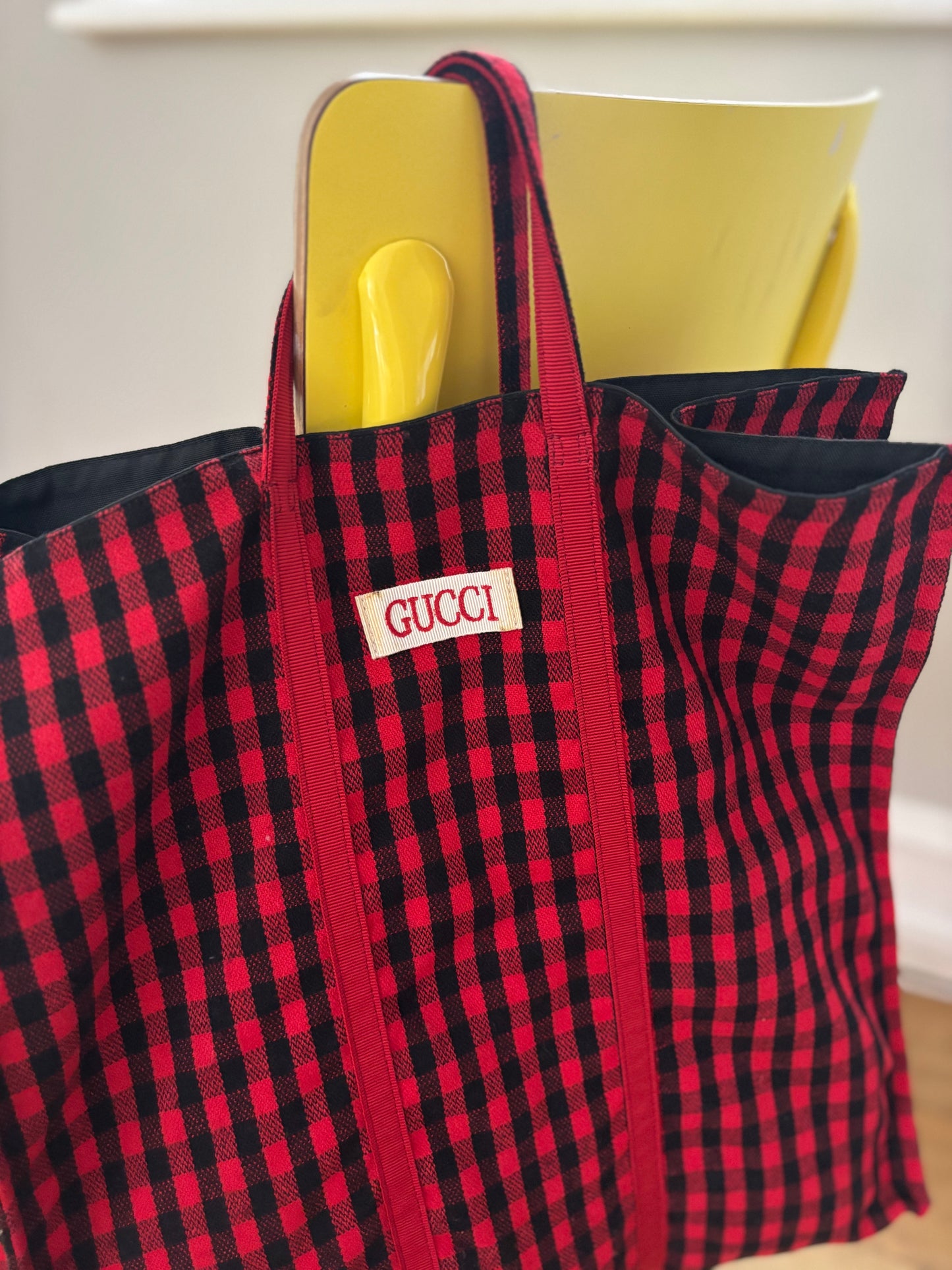 Gucci Florentina Wool Plaid Appliqué Tote