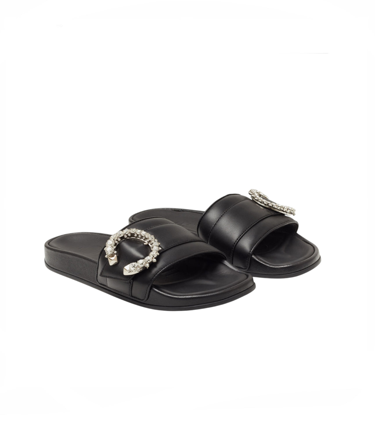 Jimmy Choo Fallon Leather Crystal Slides