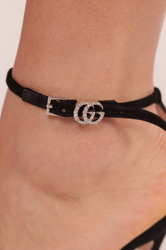 Gucci Black Suede Crystal GG Sandals