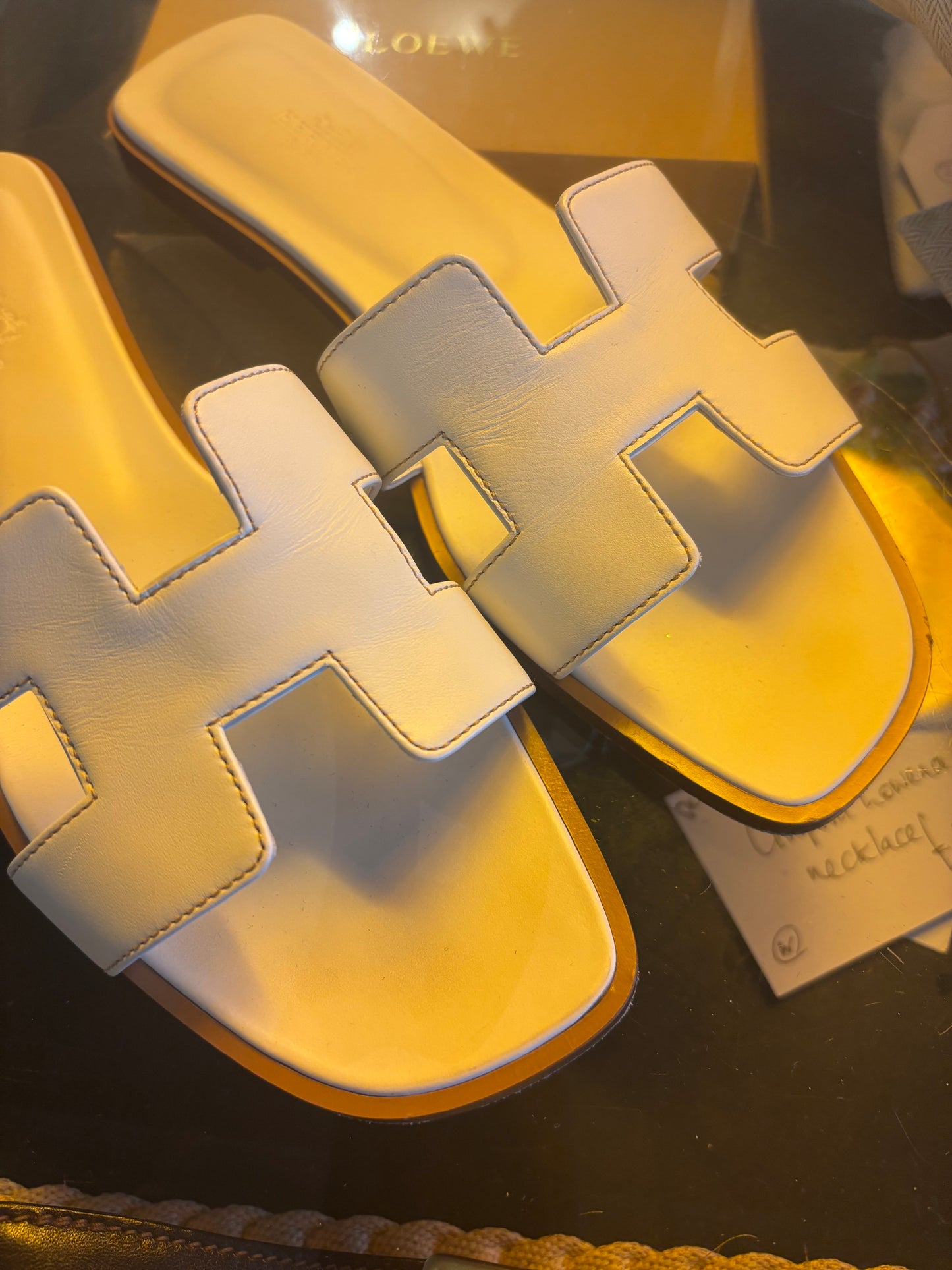 Hermes White Oran Sandals